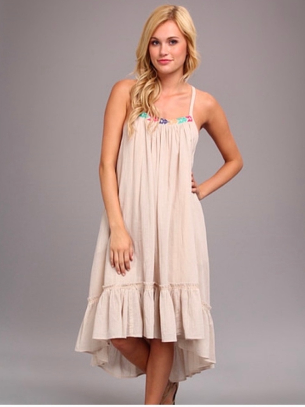 Free People Endless Summer Embroidered Gauze Tank Dress W/ Pockets Size Large